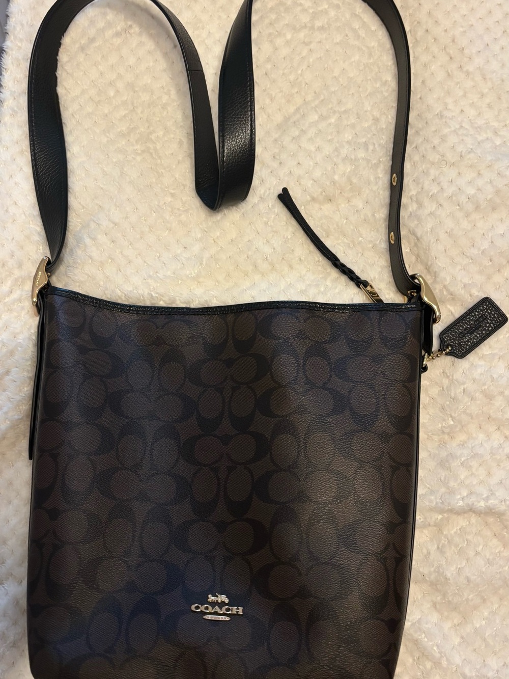 Coach Dark Brown Signature Crossbody with Black Strap